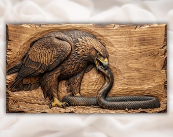 Eagle vs Snake 3D Relief STL | CNC Router Wood Carving Panel File | Predator Wildlife Bas-Relief | Rustic Cabin Wall Art