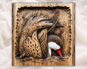 Duck Splash Relief STL | CNC Router 3D Carving Model | Waterfowl Wood Grain Bas Relief Panel | Rustic Cabin Wildlife Wall Art