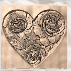 Heart Roses 3D Relief STL File view 3