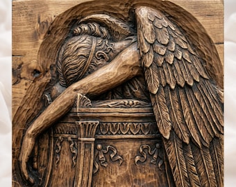 Grieving Angel 3D Relief STL for CNC Router | Gothic Memorial Tombstone Wood Carving Panel | Cemetery Art | 3D Print