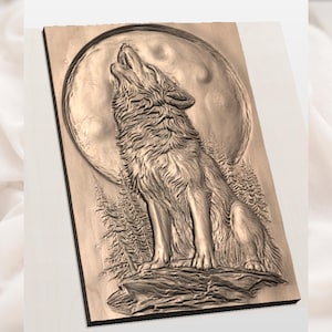 Howling Wolf Moon 3D Relief STL view 3
