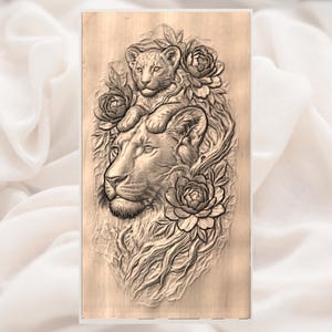 Lioness and Cub 3D Relief STL view 2