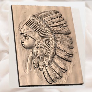Native Headdress Portrait 3D Relief STL view 2