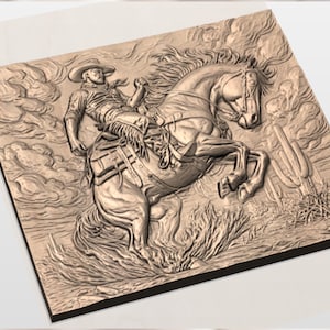Bronco Rider 3D Relief STL view 2