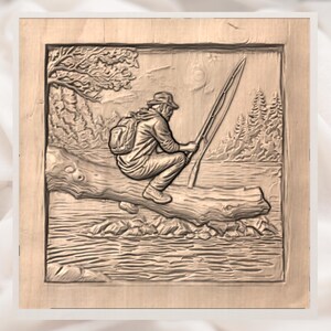 Fishing Man 3D Relief STL view 2