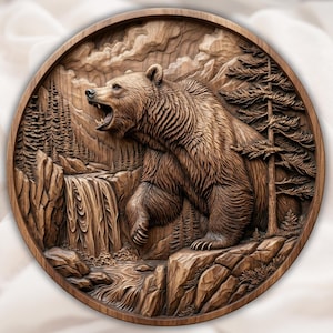Roaring Bear Waterfall 3D Relief STL for CNC Router view 1