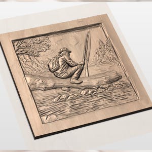 Fishing Man 3D Relief STL view 3