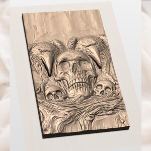 Raven Skull Gothic 3D Relief STL view 2