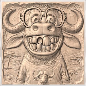 Funny Buffalo 3D Relief STL view 3