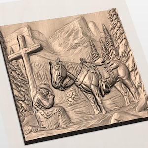 Cowboy Prayer Horse STL Relief view 2