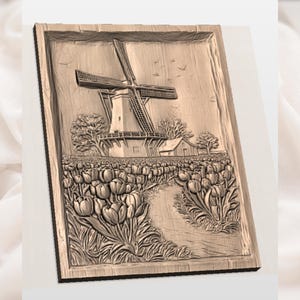 Windmill Tulip Field 3D Relief STL view 2