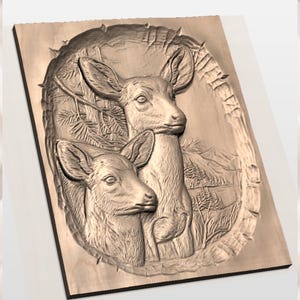 Deer & Fawn Relief STL view 2