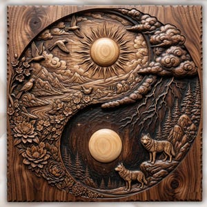 Yin Yang Wolf Relief view 1