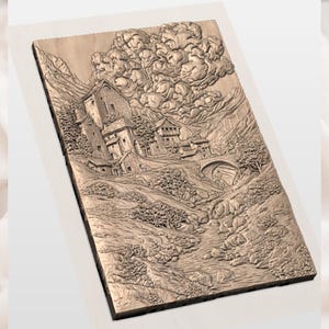 Medieval Castle Village 3D Relief STL view 3