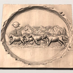 Wild Horses Running 3D Relief STL view 3