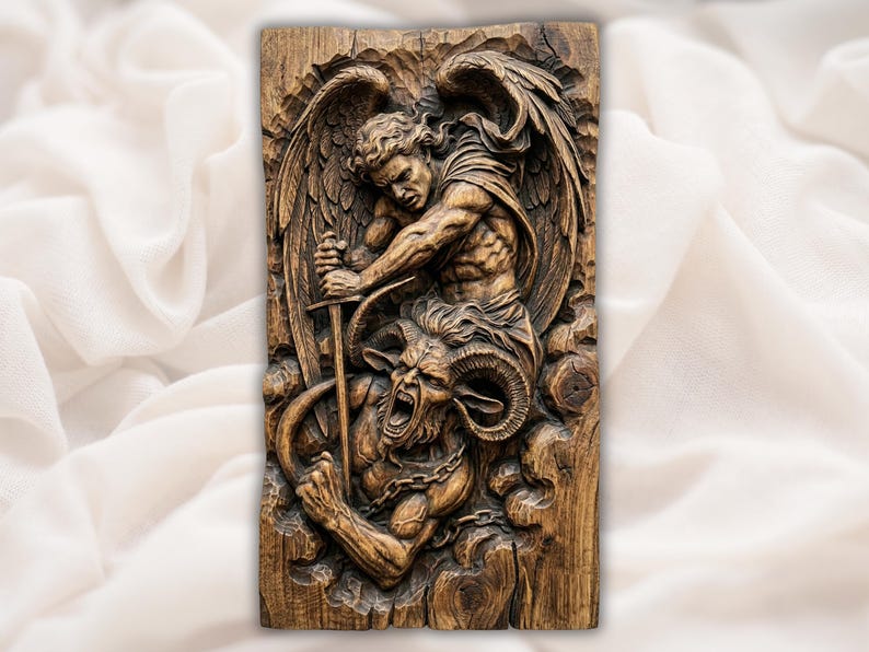 Archangel vs Demon 3D Relief STL File