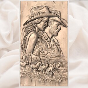 Western Cowboy Couple STL Relief view 3