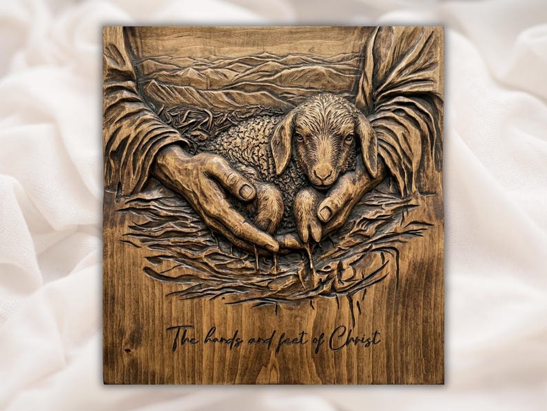 Hands of Christ With Lamb 3D Relief STL