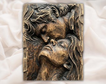 Romantisch stel 3D-reliëf STL-bestand | Liefhebbers omarmen CNC-snijwerk met houtnerf | Liefde muurkunst bruiloft | 3D-print en lasergravure STL