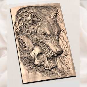Wolf Skull 3D Relief STL for CNC Router view 2