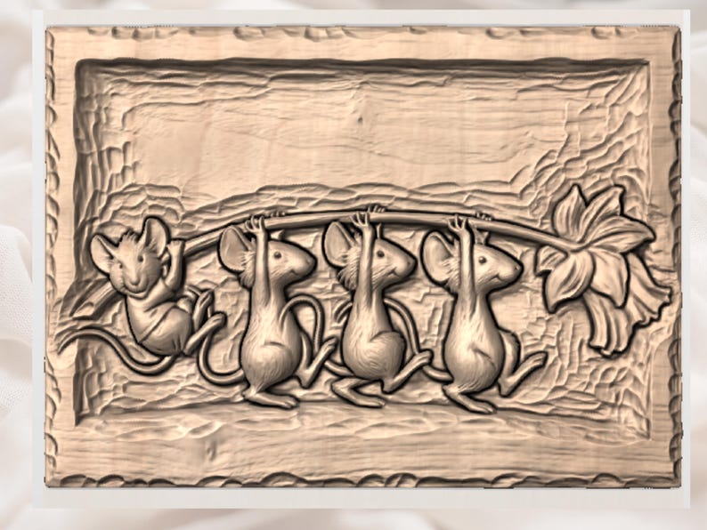 Rato Fantástico com Narciso STL | Arte de Parede para Quarto Infantil com Tema Floresta | Arte Rústica para Casa de Campo | Placa de Primavera Cottagecore | Aparência de Madeira Entalhada à Mão imagem 3