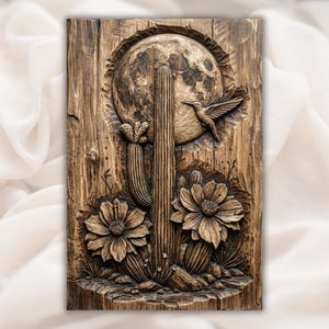 Hummingbird Cactus Moon 3D Relief STL File view 1