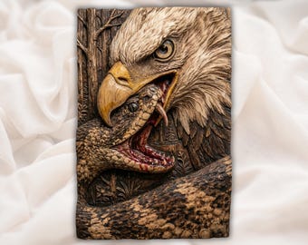 Bald Eagle vs Snake 3D Relief STL | CNC Router Wood Carving Panel File | Predator Wildlife Bas-Relief | Cabin Lodge Wall Art