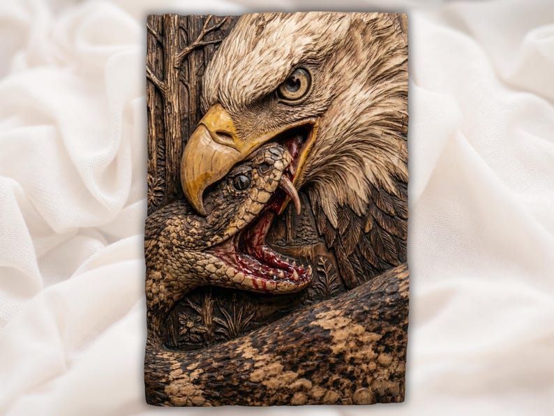 Bald Eagle vs Snake 3D Relief STL