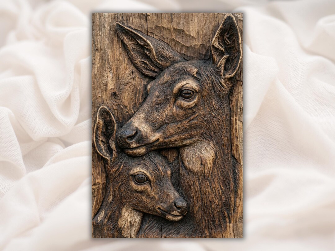 Doe & Fawn Deer 3D Relief STL | CNC Router Wood Carving File | Mother ...