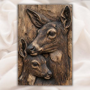Doe & Fawn Deer 3D Relief STL view 1