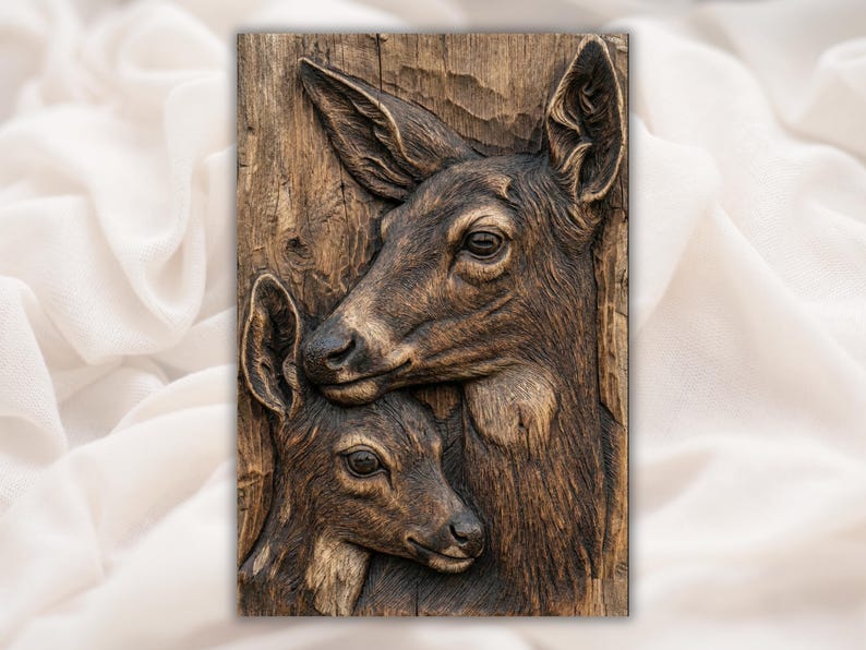 Doe & Fawn Deer 3D Relief STL