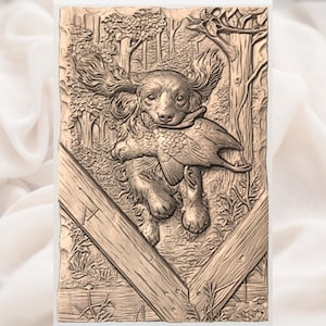 Hunting Dog Carrying Pheasant 3D Relief STL view 3