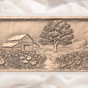 Farmhouse Landscape 3D Relief STL view 3