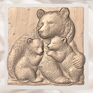 Bear Family 3D Relief STL view 2