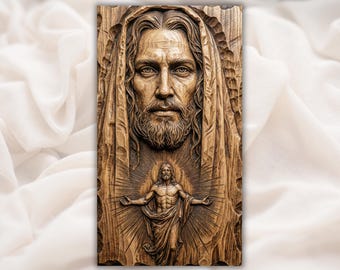 Jesus Portrait 3D Relief STL | Risen Christ Resurrection CNC Router Wood Carving Panel | Christian Bible Wall Art Bas-Relief
