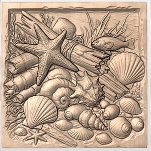 Seashells & Starfish 3D Relief STL for CNC Router view 2