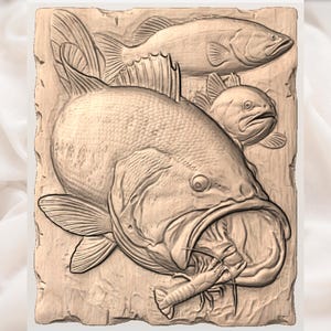 Bass Fishing Relief STL view 2