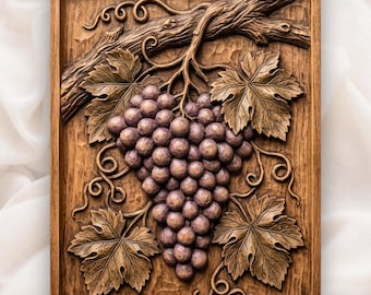 Cluster of Grapes Hanging Vine CNC Relief STL | Vineyard Wall Art Panel | Mediterranean Kitchen Decor