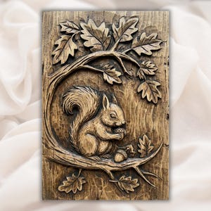 Squirrel with Acorn 3D Relief STL File view 1