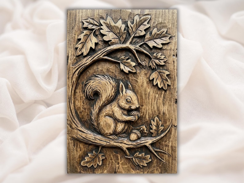 Squirrel with Acorn 3D Relief STL File