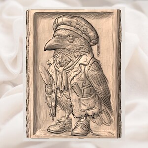 Steampunk Crow 3D Relief STL view 2