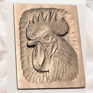 Rooster Head 3D Relief STL for CNC Router view 3