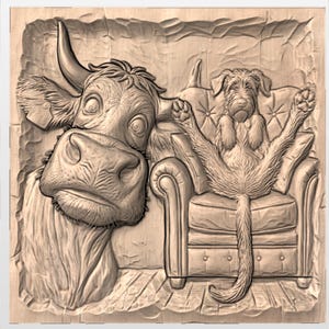 Funny Cow & Dog Relief STL view 2
