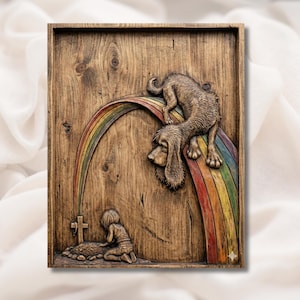 Rainbow Bridge Dog Memorial 3D Relief STL view 1