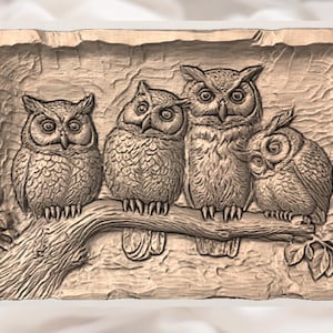 Owl Family Relief STL view 3