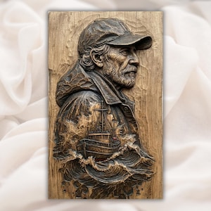 Fisherman Portrait 3D Relief STL File view 1