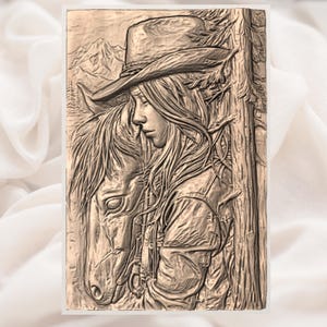 Cowgirl and  Horse 3D Relief STL File view 3