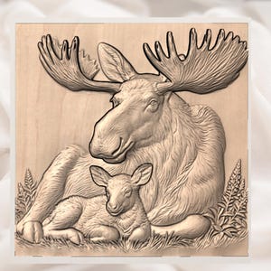 Moose & Calf 3D Relief STL view 3