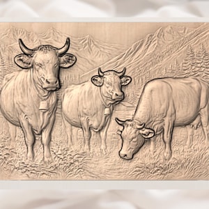 Cow Farm 3D Relief STL view 3