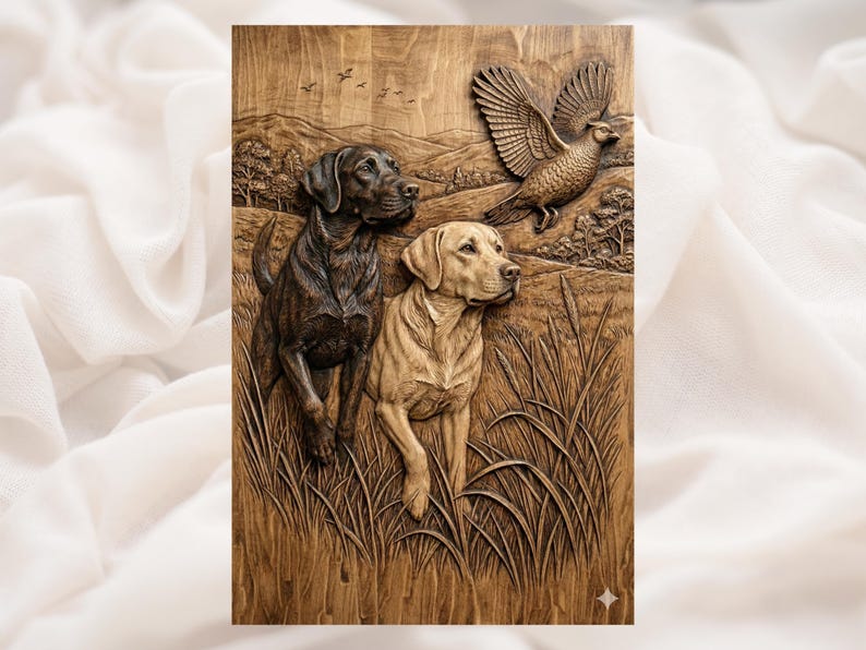 Hunting Dogs & Pheasant 3D Relief STL
